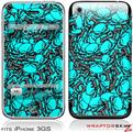 iPhone 3GS Decal Style Skin - Scattered Skulls Neon Teal