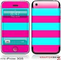 iPhone 3GS Decal Style Skin - Kearas Psycho Stripes Neon Teal and Hot Pink