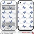 iPhone 3GS Decal Style Skin - Pastel Butterflies Blue on White