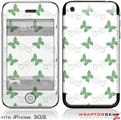 iPhone 3GS Decal Style Skin - Pastel Butterflies Green on White