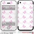 iPhone 3GS Decal Style Skin - Pastel Butterflies Pink on White