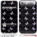 iPhone 3GS Decal Style Skin - Pastel Butterflies Purple on Black