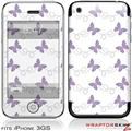 iPhone 3GS Decal Style Skin - Pastel Butterflies Purple on White