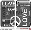 iPhone 3GS Decal Style Skin - Love and Peace Gray