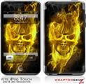 iPod Touch 2G & 3G Skin Kit Flaming Fire Skull Yellow
