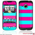 HTC Droid Eris Skin - Kearas Psycho Stripes Neon Teal and Hot Pink