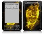 Flaming Fire Skull Yellow - Decal Style Skin fits Amazon Kindle 3 Keyboard (with 6 inch display)
