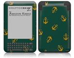Anchors Away Hunter Green - Decal Style Skin fits Amazon Kindle 3 Keyboard (with 6 inch display)