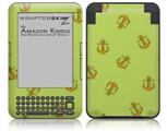 Anchors Away Sage Green - Decal Style Skin fits Amazon Kindle 3 Keyboard (with 6 inch display)