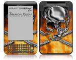 Chrome Skull on Fire - Decal Style Skin fits Amazon Kindle 3 Keyboard (with 6 inch display)