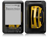 2010 Chevy Camaro Yellow - Black Stripes on Black - Decal Style Skin fits Amazon Kindle 3 Keyboard (with 6 inch display)