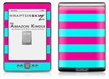 Kearas Psycho Stripes Neon Teal and Hot Pink - Decal Style Skin (fits 4th Gen Kindle with 6inch display and no keyboard)
