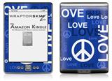 Love and Peace Blue - Decal Style Skin (fits 4th Gen Kindle with 6inch display and no keyboard)