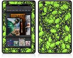 Amazon Kindle Fire (Original) Decal Style Skin - Scattered Skulls Neon Green