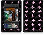 Amazon Kindle Fire (Original) Decal Style Skin - Pastel Butterflies Pink on Black