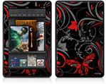 Amazon Kindle Fire (Original) Decal Style Skin - Twisted Garden Gray and Red