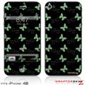 iPhone 4S Skin Pastel Butterflies Green on Black