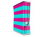 Kearas Psycho Stripes Neon Teal and Hot Pink Decal Style Skin for XBOX 360 Slim Vertical