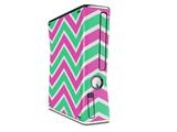 Zig Zag Teal Green and Pink Decal Style Skin for XBOX 360 Slim Vertical