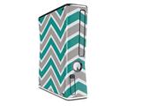 Zig Zag Teal and Gray Decal Style Skin for XBOX 360 Slim Vertical