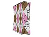 Argyle Pink and Brown Decal Style Skin for XBOX 360 Slim Vertical