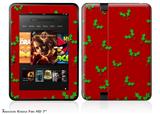 Christmas Holly Leaves on Red Decal Style Skin fits 2012 Amazon Kindle Fire HD 7 inch
