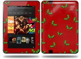Christmas Holly Leaves on Red Decal Style Skin fits Amazon Kindle Fire HD 8.9 inch