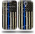 Painted Faded Cracked Blue Line Stripe USA American Flag - Decal Style Skin (fits Samsung Galaxy S IV S4)