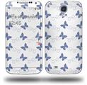 Pastel Butterflies Blue on White - Decal Style Skin (fits Samsung Galaxy S IV S4)