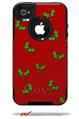 Christmas Holly Leaves on Red - Decal Style Vinyl Skin fits Otterbox Commuter iPhone4/4s Case (CASE SOLD SEPARATELY)