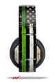 Vinyl Decal Skin Wrap compatible with Original Sony PlayStation 4 Gold Wireless Headphones Painted Faded and Cracked Green Line USA American Flag (PS4 HEADPHONES NOT INCLUDED)
