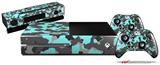 WraptorCamo Old School Camouflage Camo Neon Teal - Holiday Bundle Decal Style Skin fits XBOX One Console Original, Kinect and 2 Controllers (XBOX SYSTEM NOT INCLUDED)